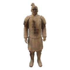 Warrior statue in fiberglass signaling a stone-carved statue.