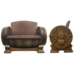 Barrel Bench With Carving